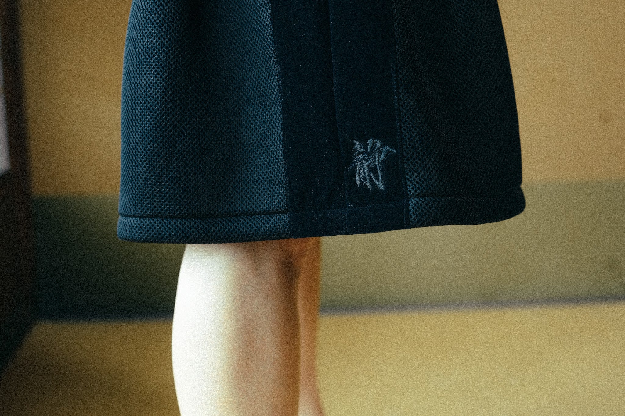 Stillness Hakama Shorts — hem embroidery